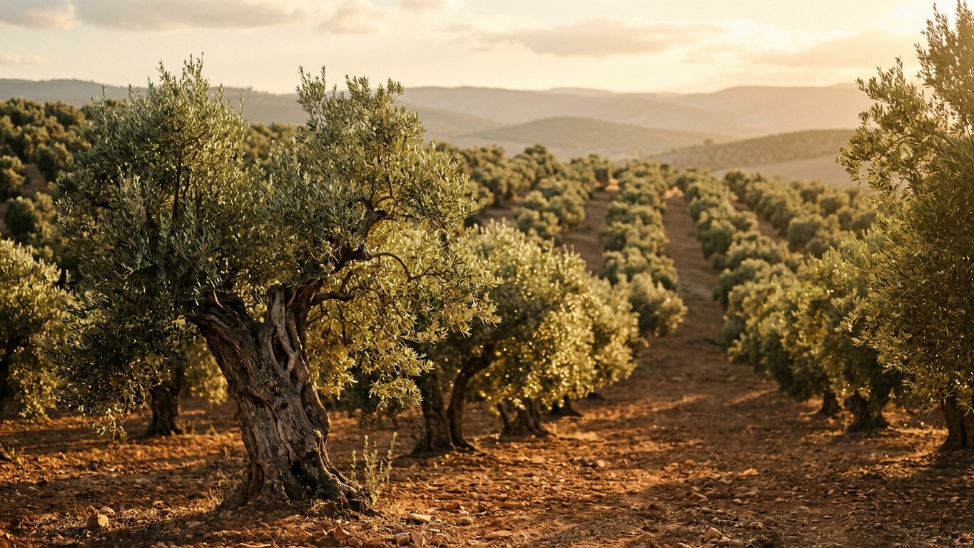 Olivares de Balcón del Sur al atardecer en Andalucía